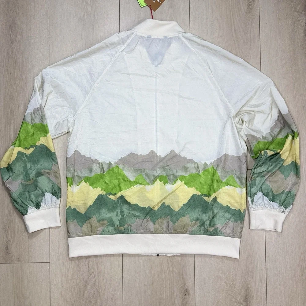 Houston White Target Mountain Print Nylon Zip Jacket Men's L 2007 Cream Green‎